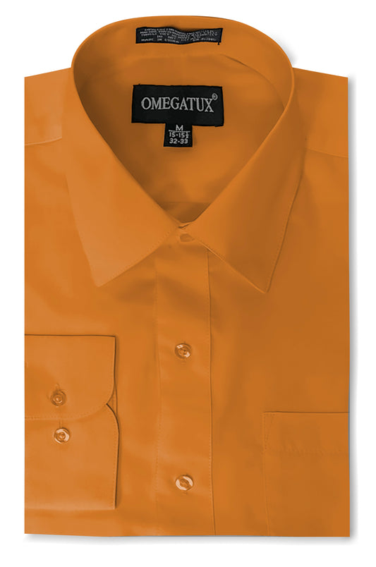 Orange Long Sleeve Cotton Blend Dress Shirts with Convertible Cuffs