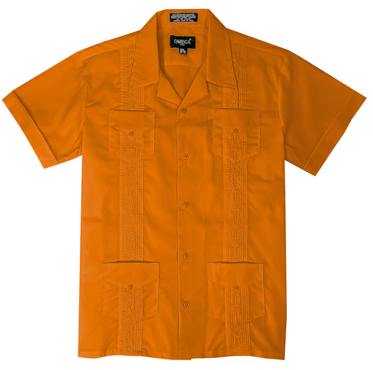 Kids Boys Orange Guayabera Short Sleeve Cuban Shirt Wedding Beach Baptism-Juniors