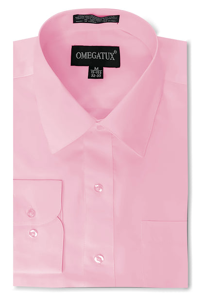 Pink Long Sleeve Cotton Blend Dress Shirts with Convertible Cuffs