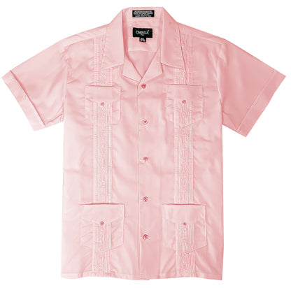 Kids Boys Pink Guayabera Short Sleeve Cuban Shirt Wedding Beach Baptism-Juniors