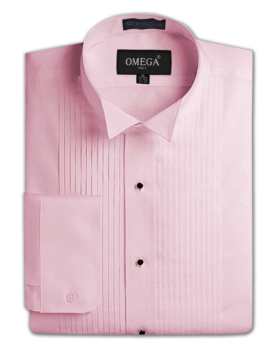 Men's Formal Wing Collar Pink Tuxedo Shirt, 1/4" Pleat