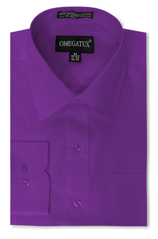 Purple Long Sleeve Cotton Blend Dress Shirts with Convertible Cuffs