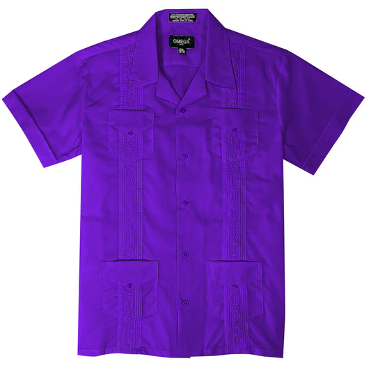 Kids Boys Purple Guayabera Short Sleeve Cuban Shirt Wedding Beach Baptism-Juniors