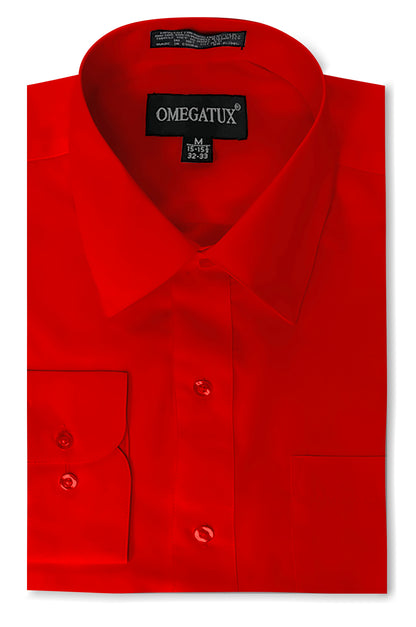 Red Long Sleeve Cotton Blend Dress Shirts with Convertible Cuffs