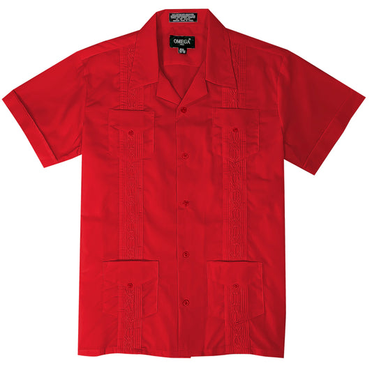 Kids Boys Red Guayabera Short Sleeve Cuban Shirt Wedding Beach Baptism-Juniors