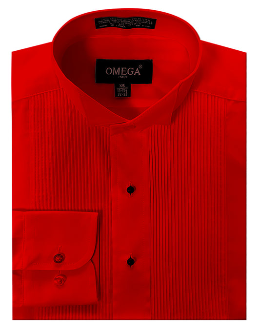 Men's Formal Wing Collar Red Tuxedo Shirt, 1/8" Pleat