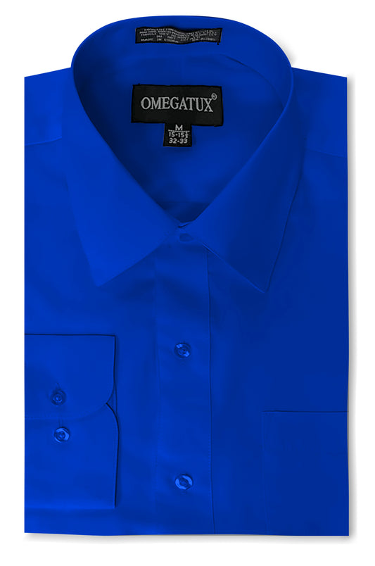 Royal Blue Long Sleeve Cotton Blend Dress Shirts with Convertible Cuffs