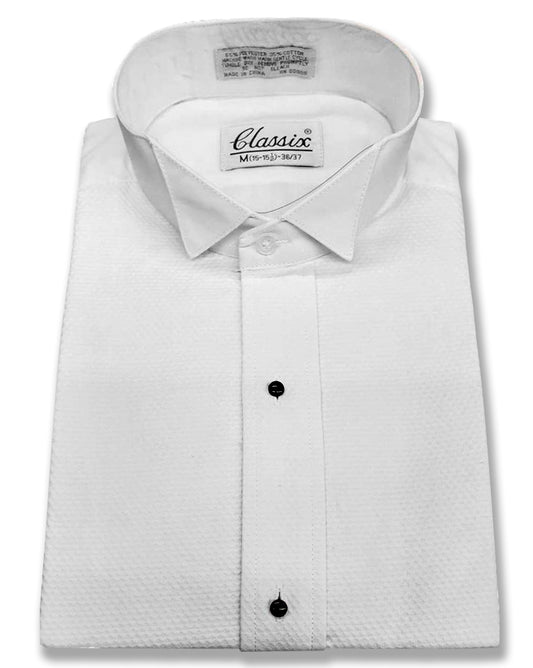 Men's Pique Wing Collar Tuxedo Shirt, Convertible Cuffs