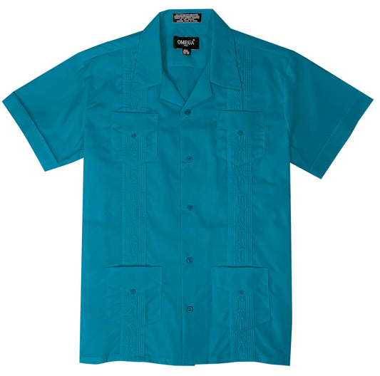 Kids Boys Teal Guayabera Short Sleeve Cuban Shirt Wedding Beach Baptism-Juniors