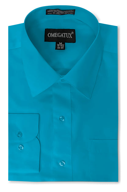 Turquoise Long Sleeve Cotton Blend Dress Shirts with Convertible Cuffs