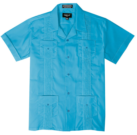 Kids Boys Turquoise Guayabera Short Sleeve Cuban Shirt Wedding Beach Baptism-Juniors