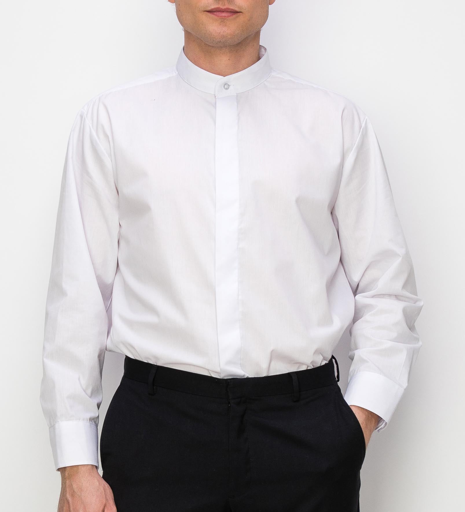 Men's Banded Collar(Mandarin Collar) White Dress Shirt, Non Pleat – OmegaTux
