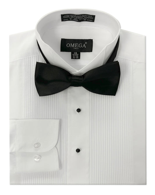 Men's Formal Wing Collar White Tuxedo Shirt, 1/8" Pleat