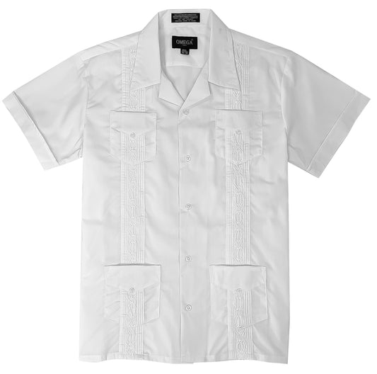 Kids Boys White Guayabera Short Sleeve Cuban Shirt Wedding Beach Baptism-Juniors