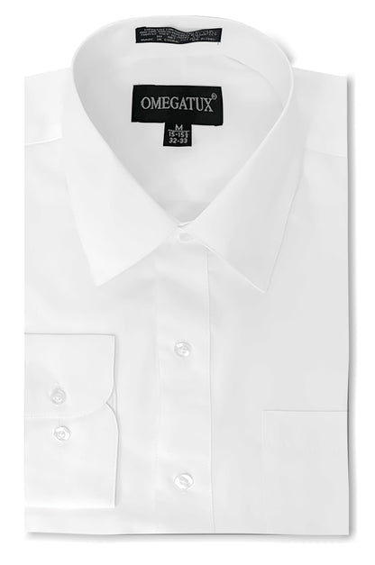 White Long Sleeve Cotton Blend Dress Shirts with Convertible Cuffs