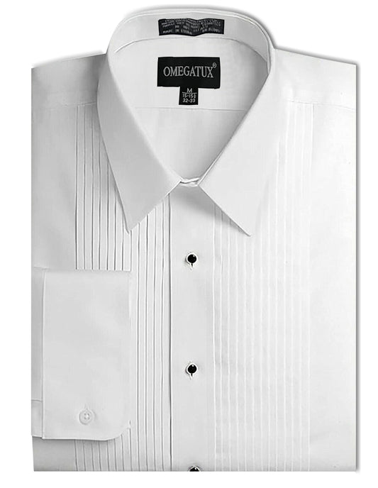 Men's Formal Laydown Collar White Tuxedo Shirt, 1/4" Pleat