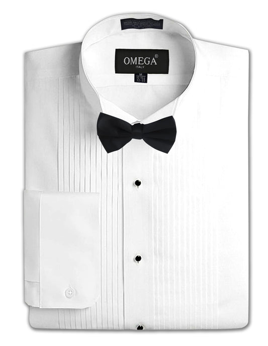 Men's Formal Wing Collar White Tuxedo Shirt, 1/4" Pleat