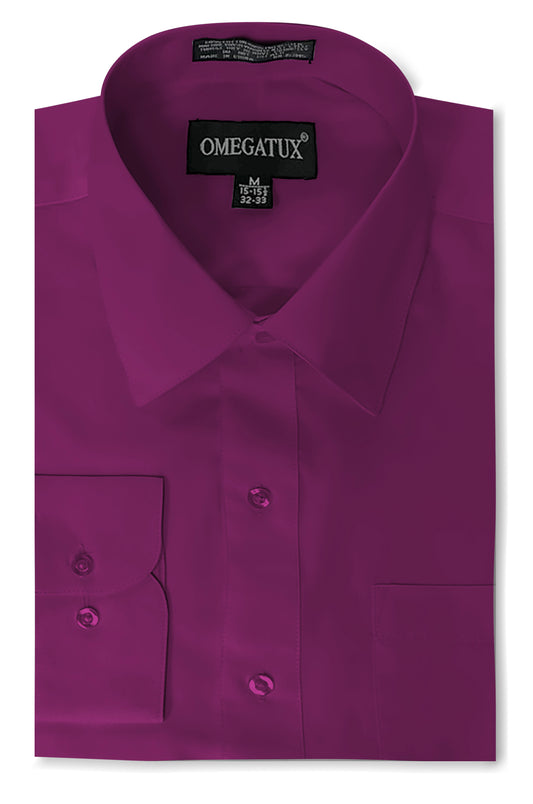 Wine Long Sleeve Cotton Blend Dress Shirts with Convertible Cuffs