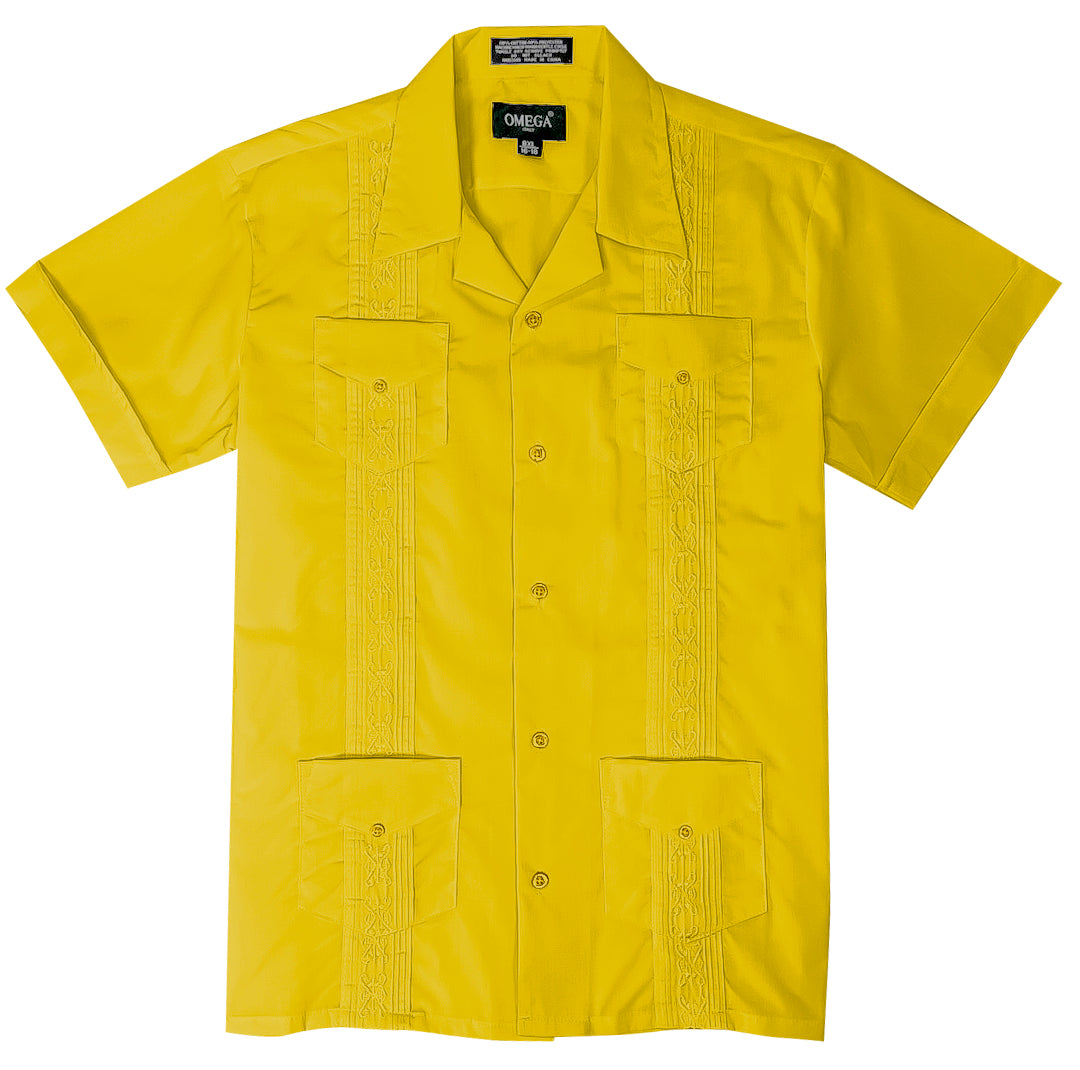 Kids Boys Yellow Guayabera Short Sleeve Cuban Shirt Wedding Beach Baptism-Juniors