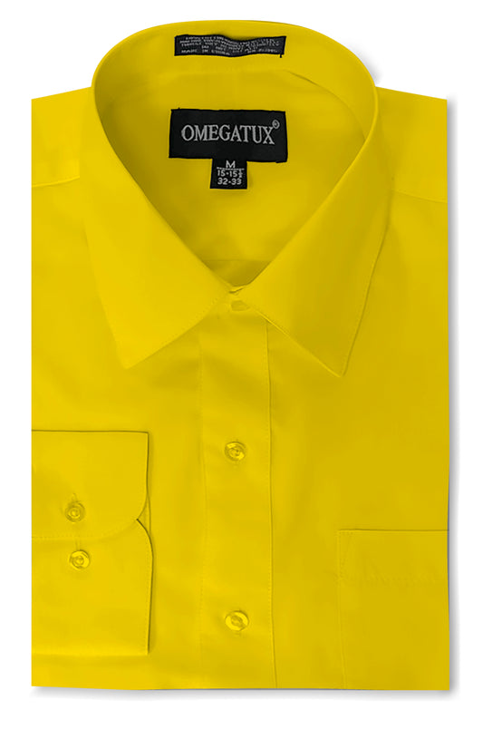 Lt Yellow Long Sleeve Cotton Blend Dress Shirts with Convertible Cuffs